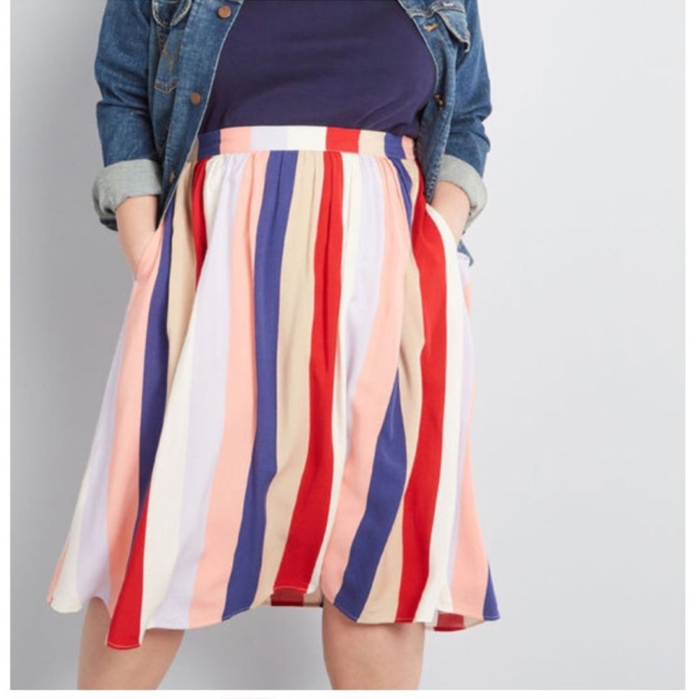 Modcloth Multi Color Midi Skirt Casual A-line